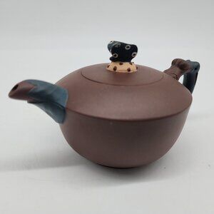 Chinese Clay Teapot With Butterfly Lid & Unique Handle Design